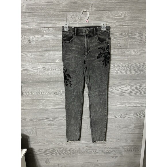 Express Jeans Women's 2R Ankle Legging High Rise Embroidered Stretch‎ Gray EUC - Picture 1 of 6
